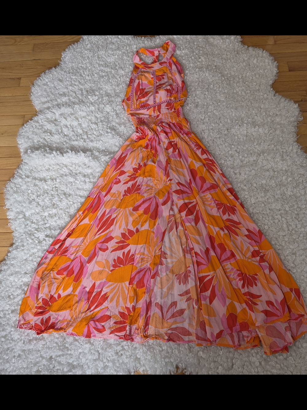 Abel The Label Maxi Dress Pink Orange Floral Cut Out Open Back Boho Sundress M - Picture 11 of 15